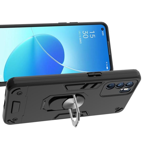 Hybrid Hard PC Soft TPU Shockproof Protective Case with Ring Car Mount Kickstand for Oppo Reno6 5G Online now