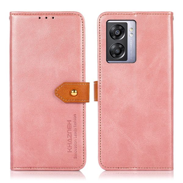 KHAZNEH for Oppo A57 (2022) 5G   A77 5G Golden Magnetic Buckle Hands-free Stand Cover, Dual Color Leather Flip Wallet Phone Case Online