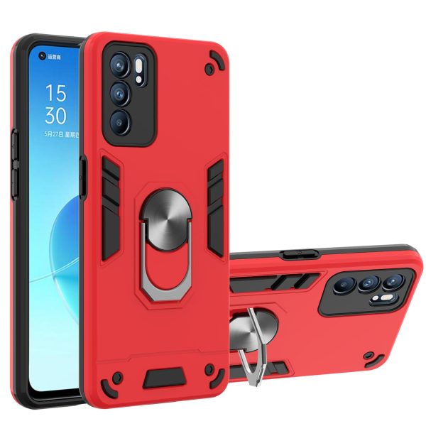 Hybrid Hard PC Soft TPU Shockproof Protective Case with Ring Car Mount Kickstand for Oppo Reno6 5G Online now