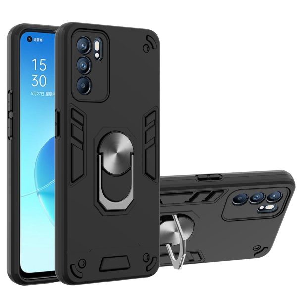 Hybrid Hard PC Soft TPU Shockproof Protective Case with Ring Car Mount Kickstand for Oppo Reno6 5G Online now