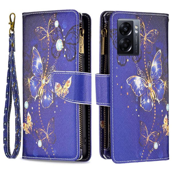 BF Pattern Printing Leather Series-4 for Oppo A57 (2022) 5G   A77 5G, 03-Style PU Leather Zipper Pocket Wallet Mobile Phone Case with Adjustable Stand Cheap