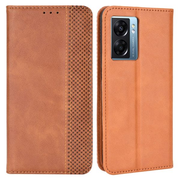 For Oppo A57 (2022) 5G   A77 5G Vintage PU Leather Wallet Case Imprinted Mosaic Hands-Free Stand Magnetic Auto Closing Flip Cover Online