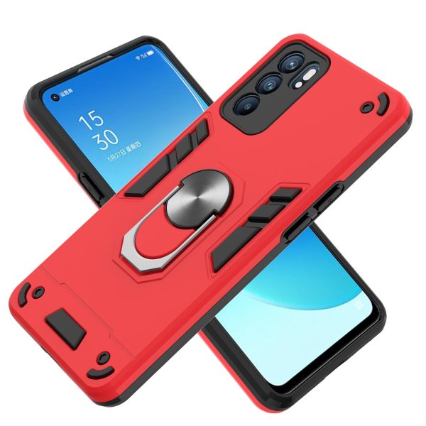 Hybrid Hard PC Soft TPU Shockproof Protective Case with Ring Car Mount Kickstand for Oppo Reno6 5G Online now