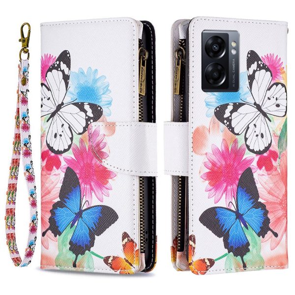 BF Pattern Printing Leather Series-4 for Oppo A57 (2022) 5G   A77 5G, 03-Style PU Leather Zipper Pocket Wallet Mobile Phone Case with Adjustable Stand Cheap