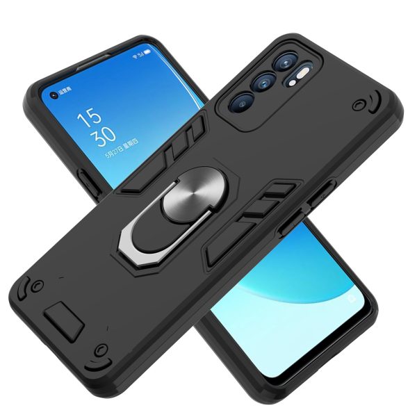 Hybrid Hard PC Soft TPU Shockproof Protective Case with Ring Car Mount Kickstand for Oppo Reno6 5G Online now