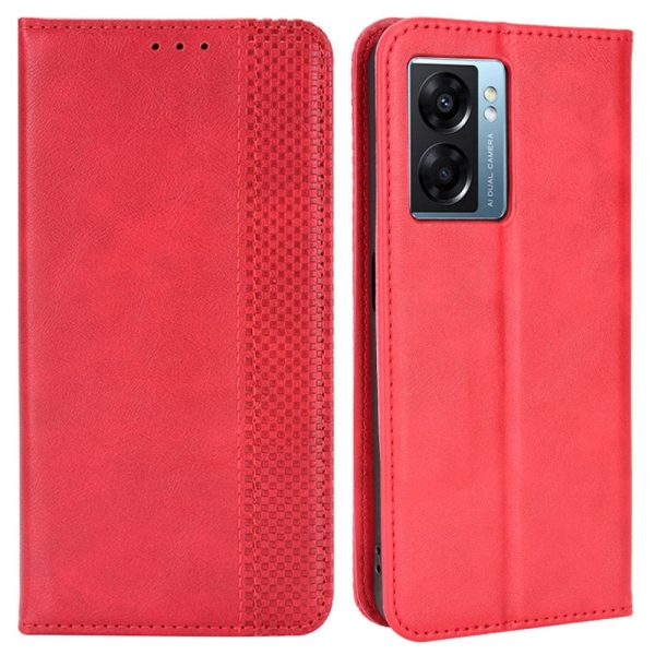 For Oppo A57 (2022) 5G   A77 5G Vintage PU Leather Wallet Case Imprinted Mosaic Hands-Free Stand Magnetic Auto Closing Flip Cover Online