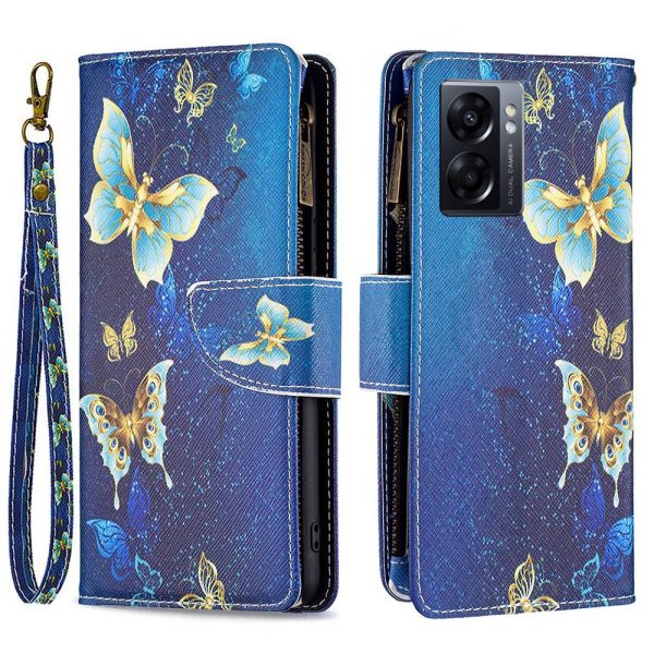 BF Pattern Printing Leather Series-4 for Oppo A57 (2022) 5G   A77 5G, 03-Style PU Leather Zipper Pocket Wallet Mobile Phone Case with Adjustable Stand Cheap